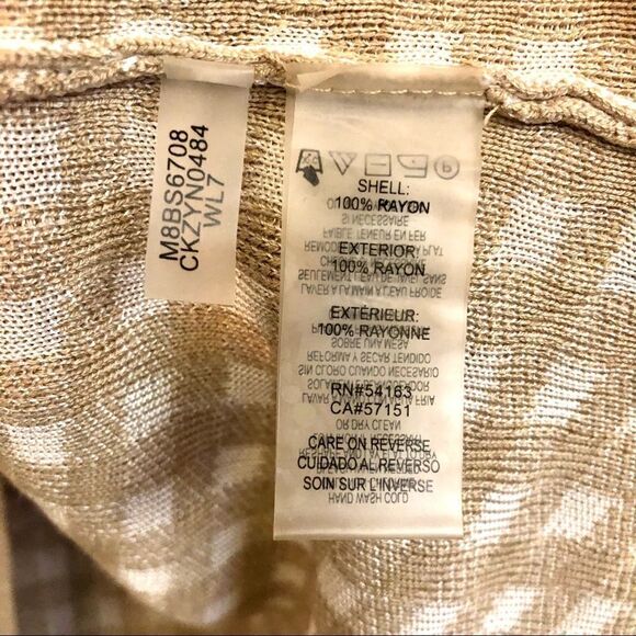 Sz M Calvin Klein Gingham 3/4 Bell Flare Sleeve Crewneck Sweater Tan White Women - Picture 7 of 7